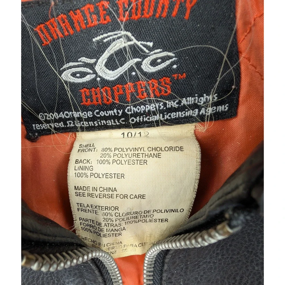 Vintage Orange County Choppers Bomber Jacket Kids 10 12 Faux Leather Y2K Biker